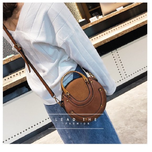 CrossBody Round Bag - Small Leather Handbag - Brown Round Bag - Picture 6 of 9